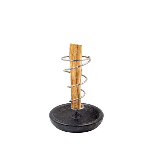 Sostegno Spirale Palo Santo e Smudge in Acciaio con Base in Legno Nero - immagine 2