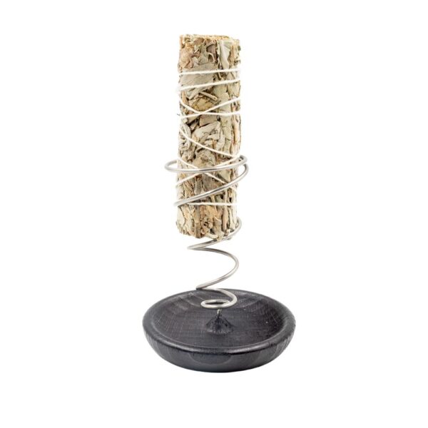 Sostegno Spirale Palo Santo e Smudge in Acciaio con Base in Legno Nero - immagine 3