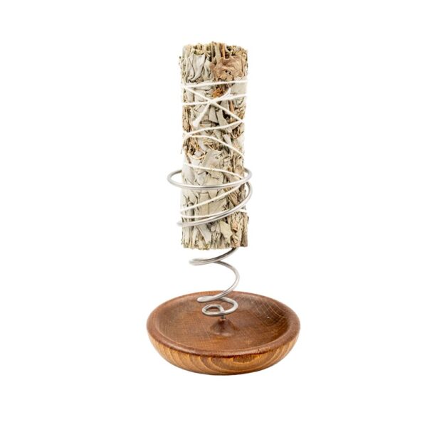Sostegno Spirale Palo Santo e Smudge in Acciaio con Base in Legno Marrone - immagine 3