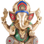 GANESHA Ottone, Pietra e intarsi Argento (30 CM)